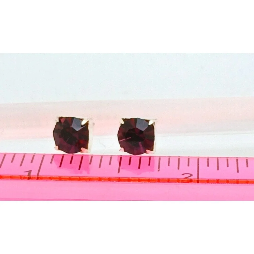 Sterling Silver Purple Crystal Stud Earrings Vintage Birthstone Jewelry February